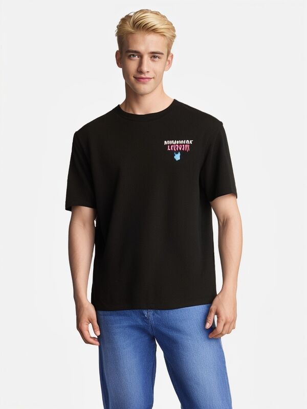 Фабрика горячая продажа настройка логотипа вышивка принты тяжеловесный падающий плечо черный белый футболка для мужчин