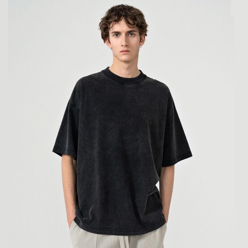 Футболки унисекс из плотного хлопка оверсайз с винтажной стиркой, однотонные, мужские