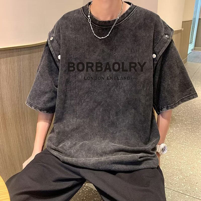 Винтажные снятые короткорукавные футболки мужские свободные тяжелые хлопчатобумажные кислотные стиральные футболки верхние летние тренды марки футболки