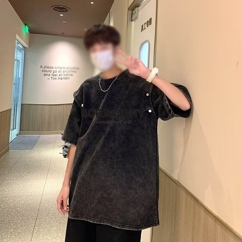 Винтажные снятые короткорукавные футболки мужские свободные тяжелые хлопчатобумажные кислотные стиральные футболки верхние летние тренды марки футболки