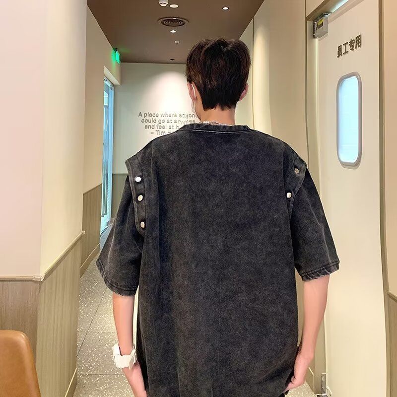 Винтажные снятые короткорукавные футболки мужские свободные тяжелые хлопчатобумажные кислотные стиральные футболки верхние летние тренды марки футболки