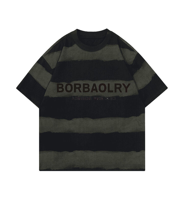 Оптовая 220g футболка Пахта Мода Простой свободный полосатый верх галстук краска ремесленный упал плечи круглый шея короткий рукав