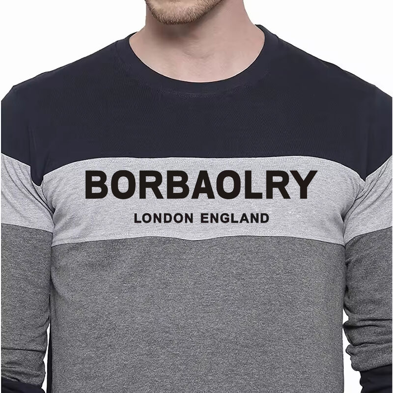 Мужские осенние и зимние мужские большие размеры Круглая шея Цвет блокированный пуловер тонкая футболка с длинным рукавами