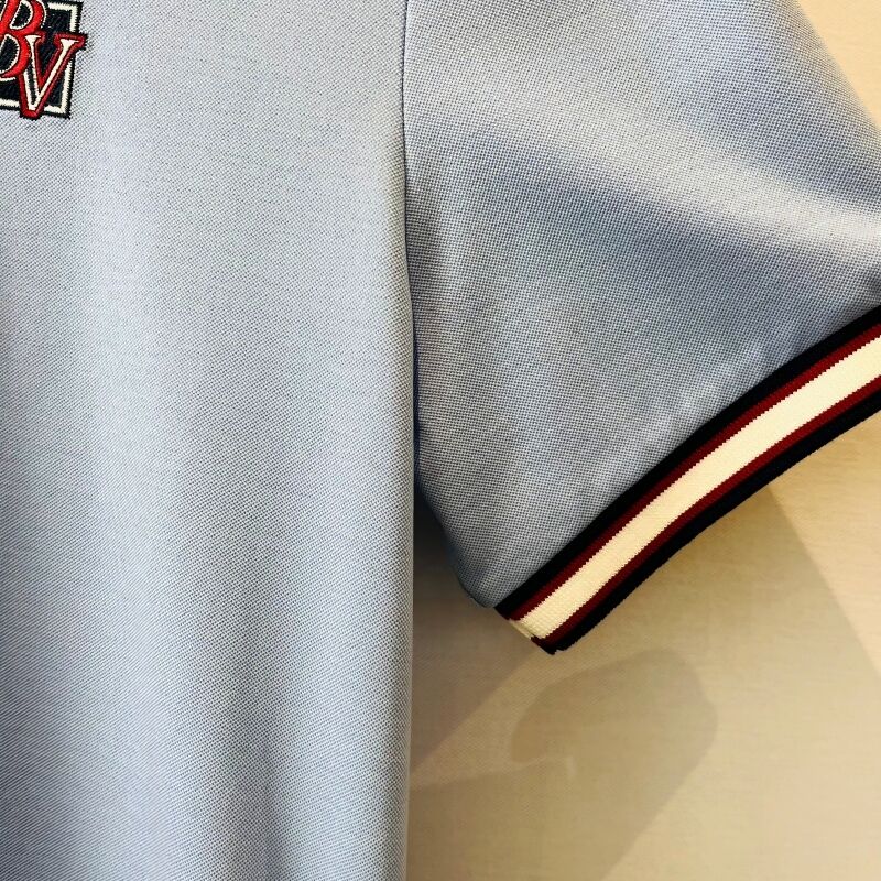 Мужская светло-голубая рубашка-поло с контрастным воротником и вышитым логотипом в стиле бизнес-кэжуал, мужские рубашки-поло из пике