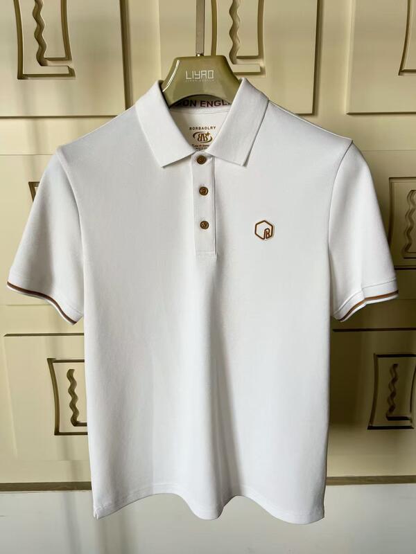 Премиум мужские поло рубашки Классический воротник Красочный ассортимент изысканный детализированный текстурированный силиконовый логотип Высокое качество мужской поло футболка