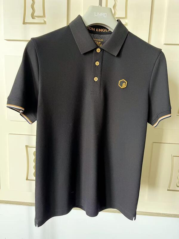 Премиум мужские поло рубашки Классический воротник Красочный ассортимент изысканный детализированный текстурированный силиконовый логотип Высокое качество мужской поло футболка