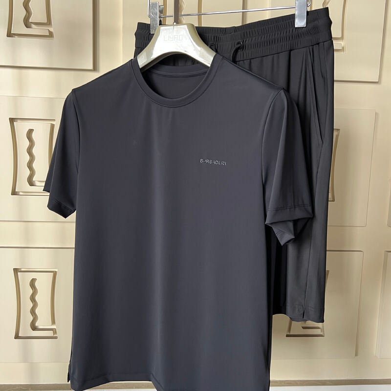 Мужская спортивная футболка черная Повседневный спортивный костюм - Футболка с коротким рукавом и брюки, дышащая ткань с защитой от УФ