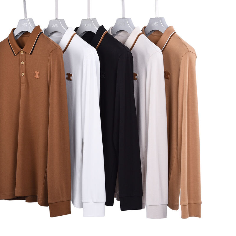 Распродажа Дизайн Антипиллинг Однотонные Новые Лонгслив Поло Контрастный Воротник Дизайн Логотип на заказ